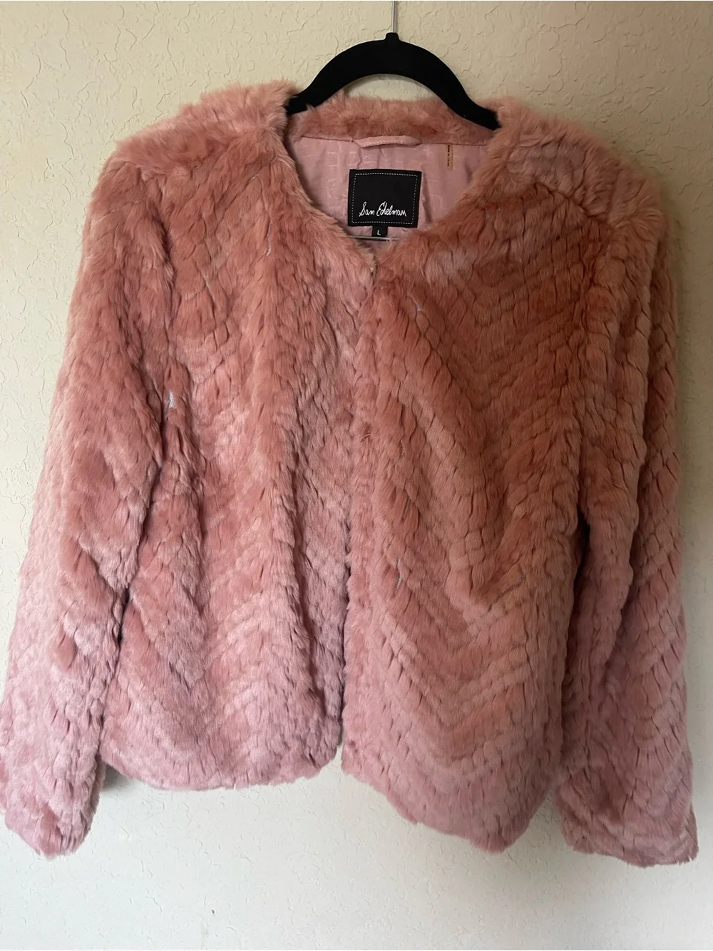 Sam Edelman Blush Pink Faux-Fur Teddy Jacket